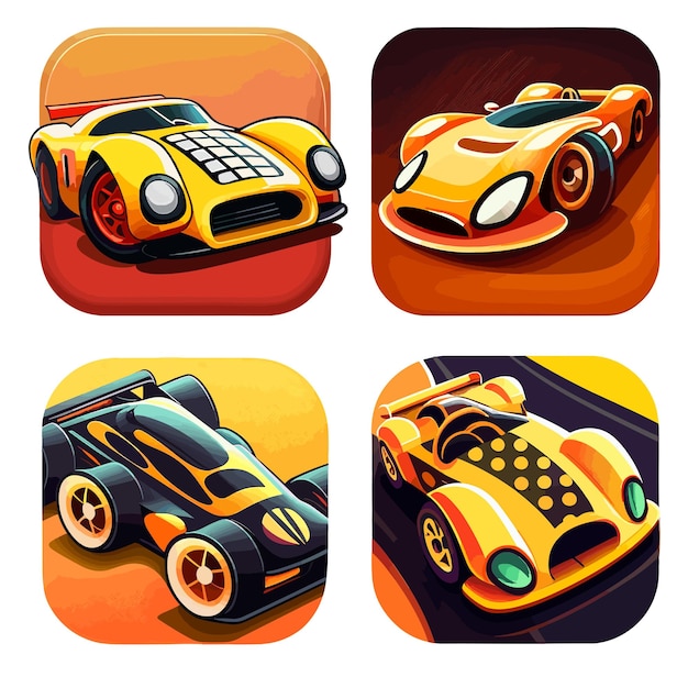 Vector racewagenpictogrammen voor mobiele game-app