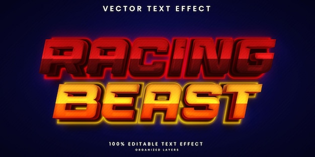 Vector racing beast 3d bewerkbare teksteffectsjabloon