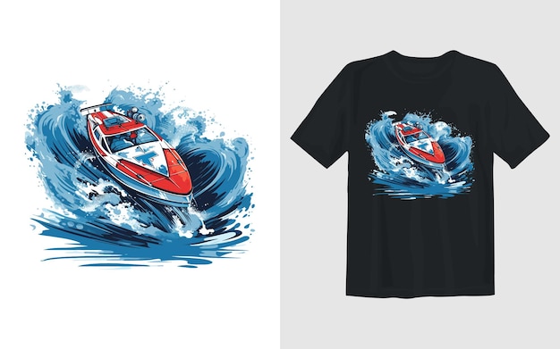 Racing boat cartoon vector illustration Racing boat t shirt design