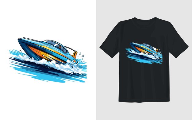 Racing boat cartoon vector illustration racing boat t shirt design