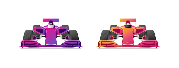 Гоночные болиды спортивные автомобили современные графические градиентные иллюстрации в двух цветах вид спереди