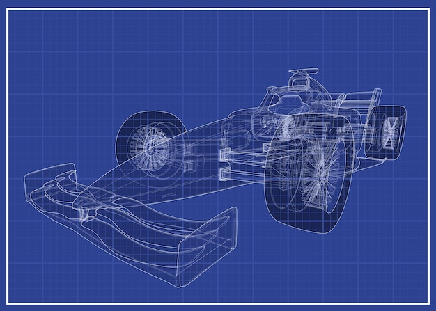 Racing car blueprint 3D illustration Wireframe 3D file from annabellecomstock sketchfab