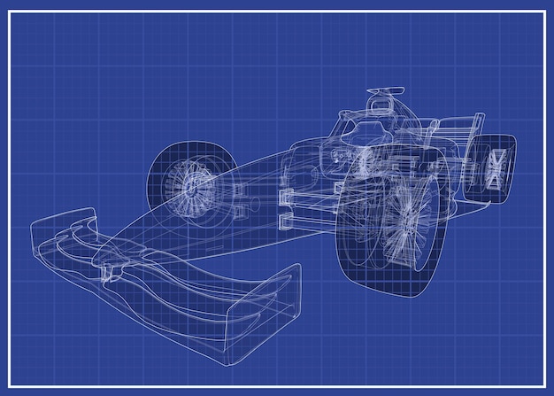 레이싱 카 청사진 3D 일러스트레이션 Annabellecomstock sketchfab의 와이어프레임 3D 파일