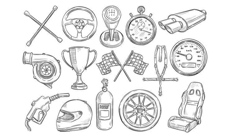 Vector racing car handdrawn collection