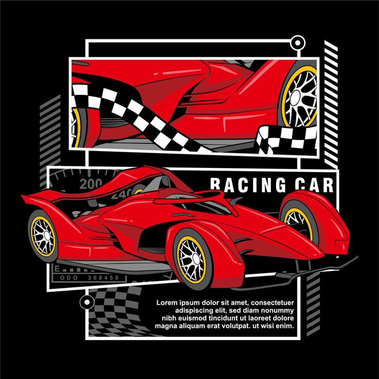 Vector スポーツテーマのレーシングカーとレースフラグのベクトルデザイン