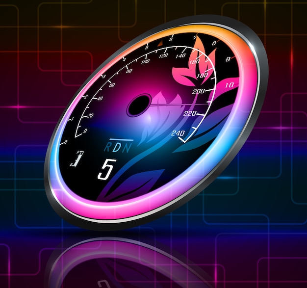 Racing car speedometer with abstract background