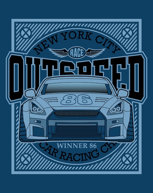 Vector racing car typography, graphic illustration