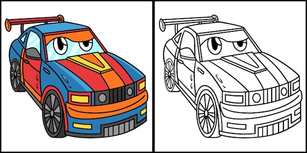 Racing Car with Face Vehicle Coloring Illustration