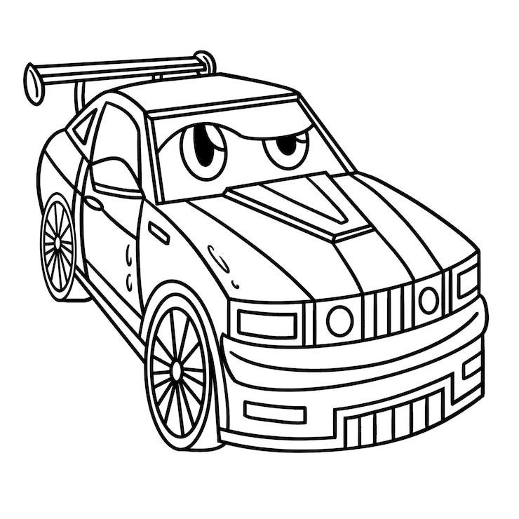 Вектор раскраска гоночный автомобиль с лицом автомобиль