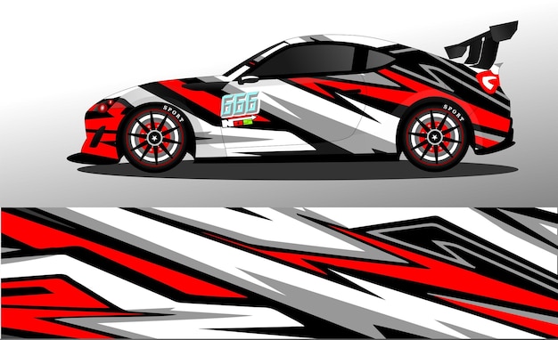 Racing car wrap design vector. Graphic abstract stripe racing background kit designs for wrap vehicl
