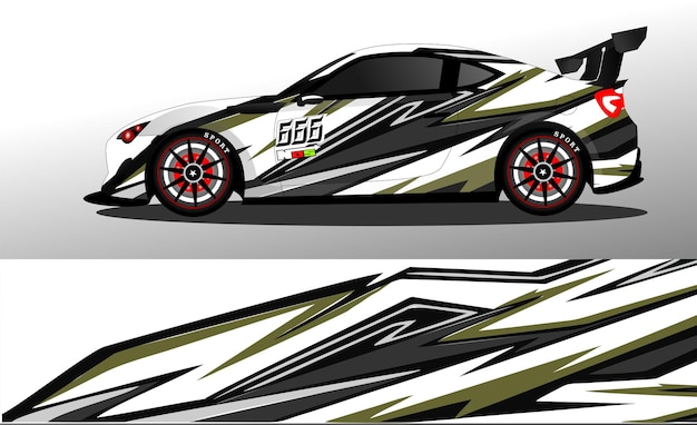 Racing car wrap design vector. Graphic abstract stripe racing background kit designs for wrap vehicl