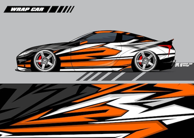 Racing car wrap design vector premium vector orange and white Premium Vector