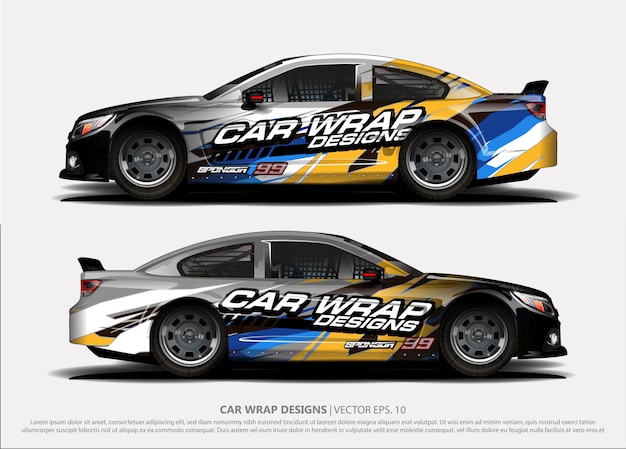 Racing car wrap design. Vehicle vinyl sticker and automotive decal livery