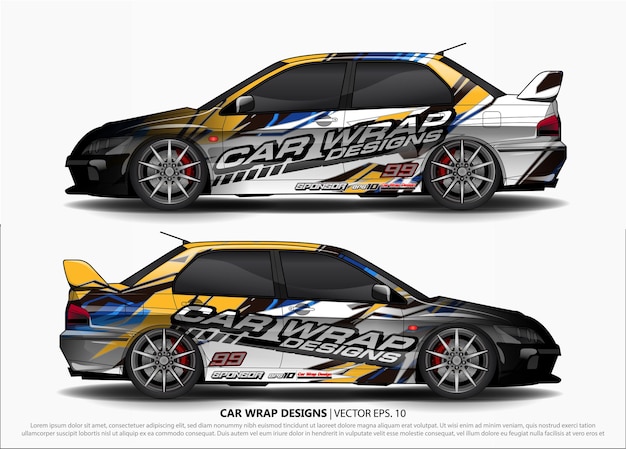 Racing car wrap design. Vehicle vinyl sticker and automotive decal livery