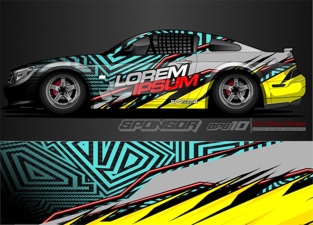 Racing car wrap ontwerp en voertuigkleuren