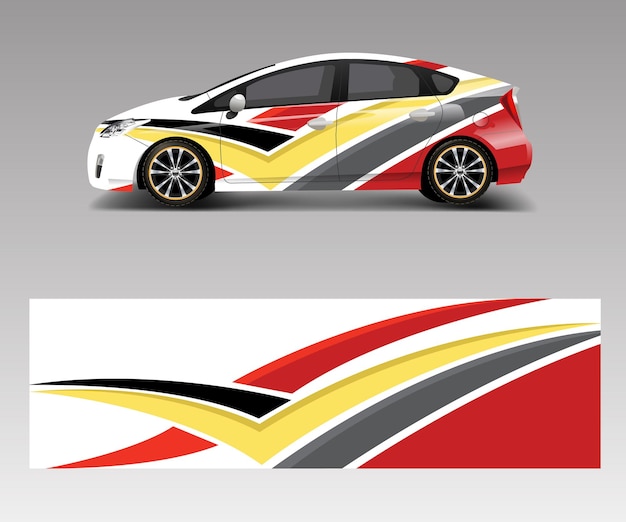 Vettore involucro per auto da corsa con forme a strisce astratte per il vettore di disegno del modello di disegno vettoriale dell'involucro per auto sportive della società