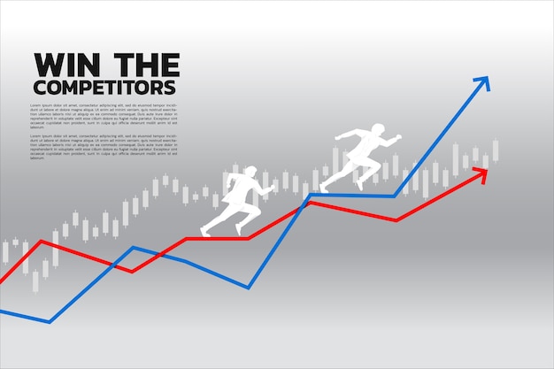 Vector racing competition of businessman running on line graph.