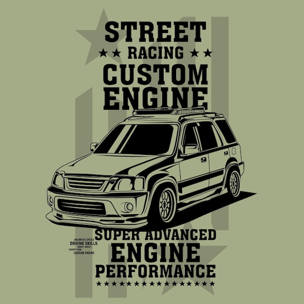 Racing custom engine, super car illustration