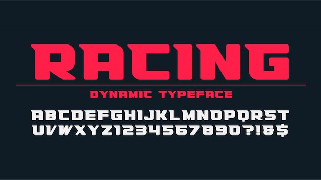 Racing display lettertype ontwerp, alfabet, lettertype, letters