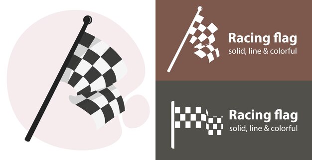 Racing flag isolated vector icon racing sport line solid flar icon