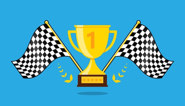 Racing flags and trophy illustration