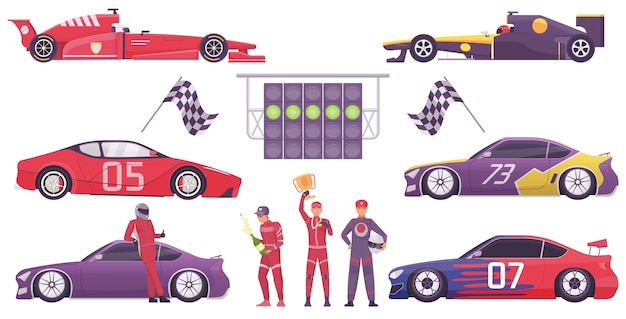 Racing hand drawn flat set