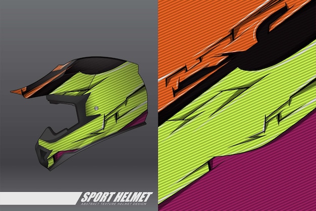 Illustrazione del design della decalcomania dell'involucro del casco da corsa e dell'adesivo in vinile