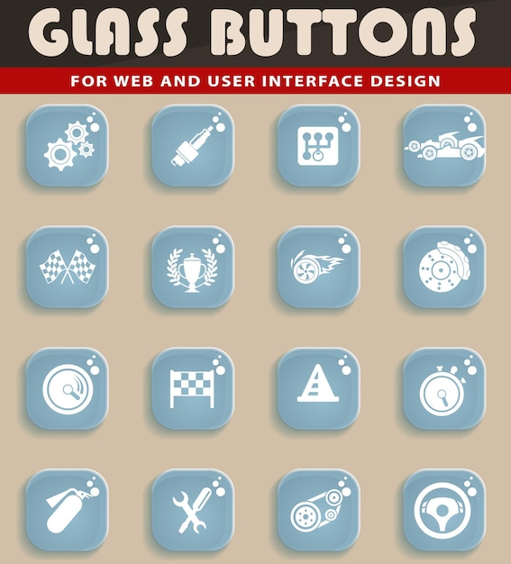 Racing icons on glass buttons for user interface design