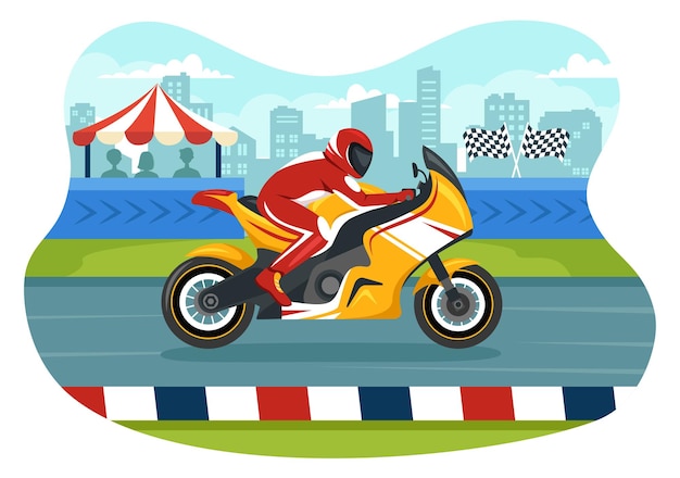 スポーツウェアを着て競争やチャンピオンシップレースのためのレースモータースポーツスピードバイクイラストレーション