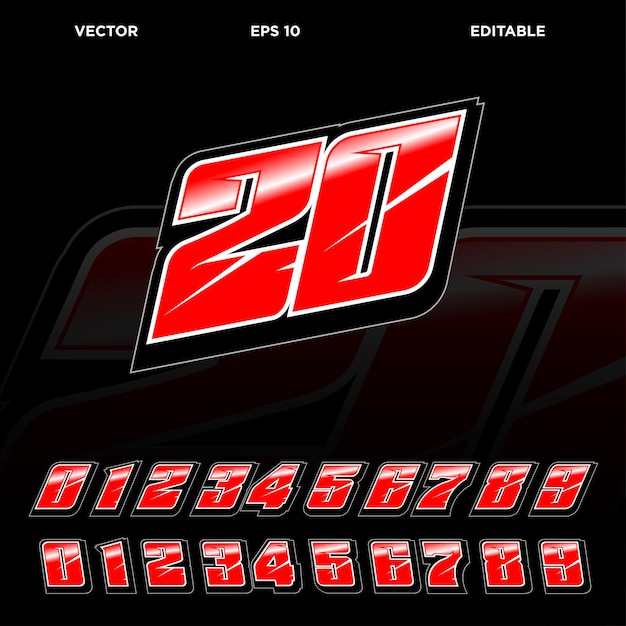 Racing number effect designs template vector editable
