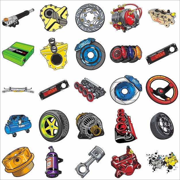 Racing part vehicle illustration set vector collection element car motorcycle bike race thailook