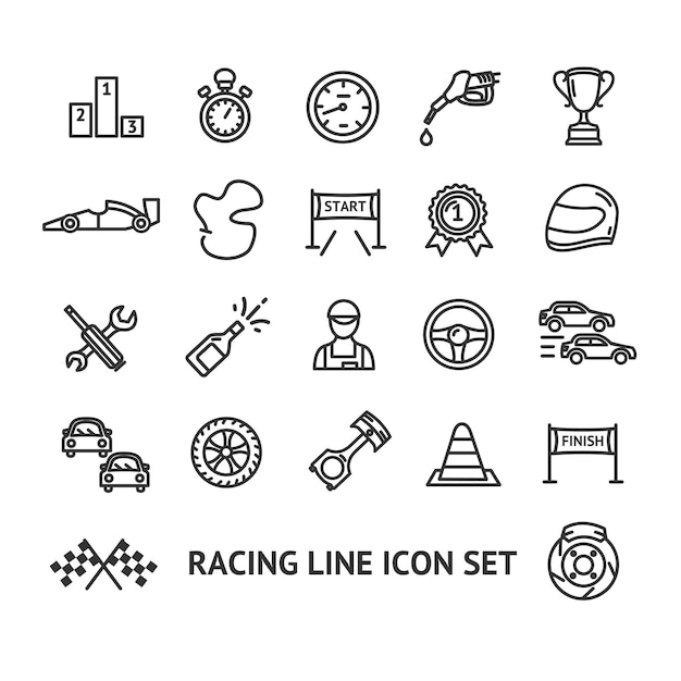 Racing Signs Black Thin Line Icon Set Vector