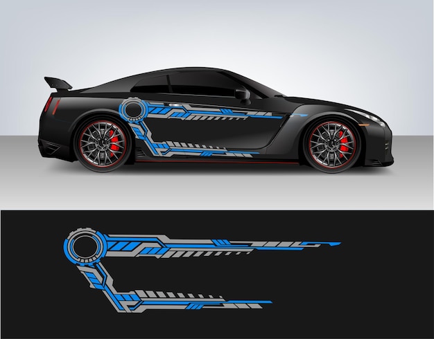 Racing vehicle graphic kit isolato disegno vettoriale gara strisce eleganti tecnologia blu moderna
