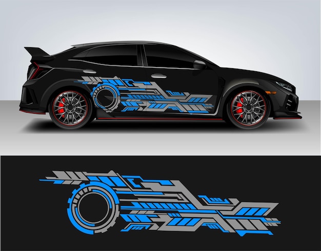 Гоночный автомобиль Графический комплект изолированный векторный дизайн гонки Элегантные полосы современные синие технологии