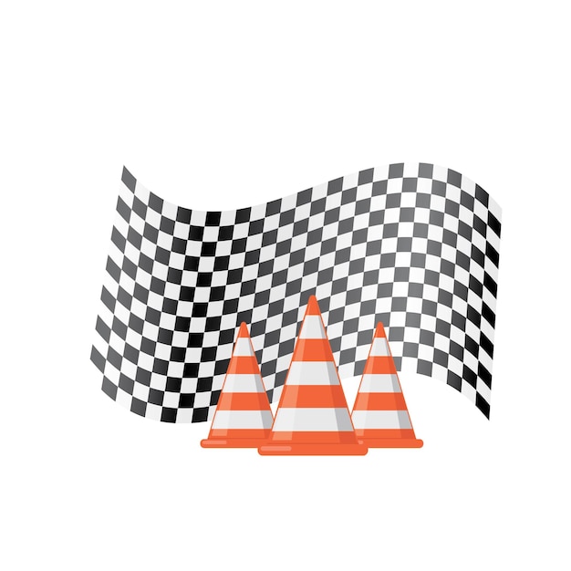 Vector racing vlag met verkeerskegel pictogram vector illustratie concept ontwerp sjabloon web
