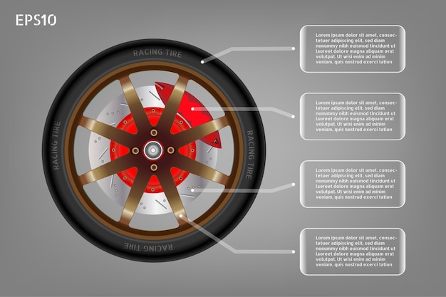 벡터 투명 배너와 레이싱 휠 및 디스크 브레이크.