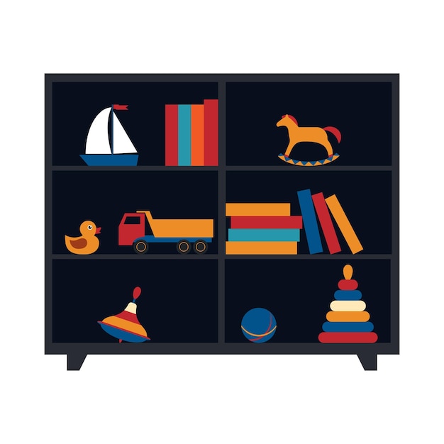 Vector a rack a cabinet with childrenaposs toys an icon on a white background vector