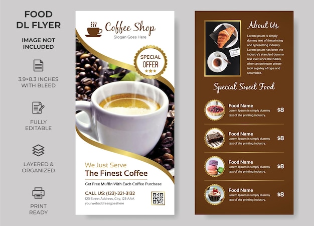 Rack card food dl flyer template coffee menu