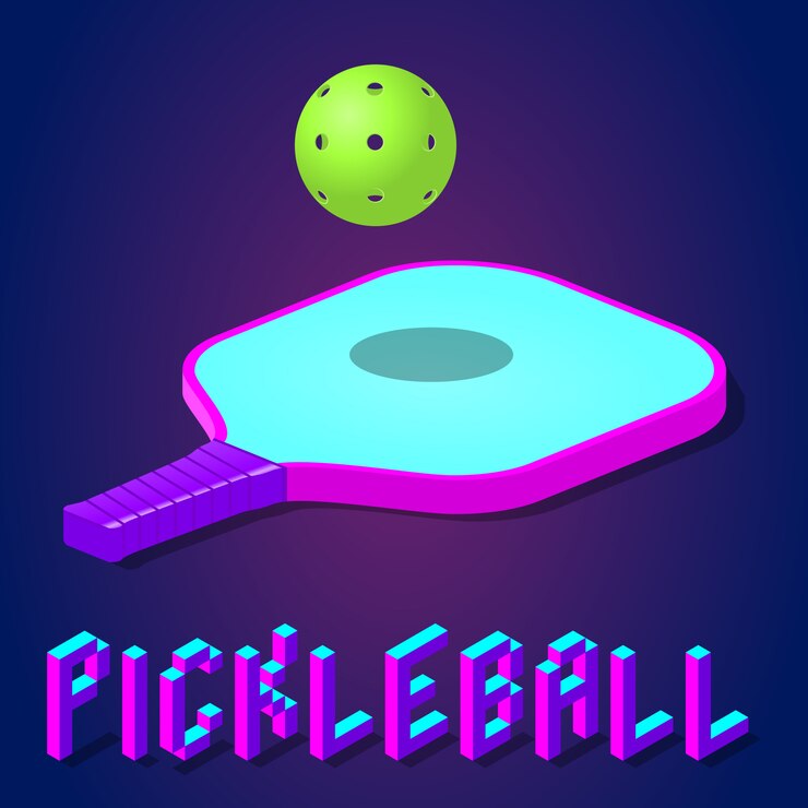 ラケットまたはパドルとモダンな明るい色のピクルスボールゲーム