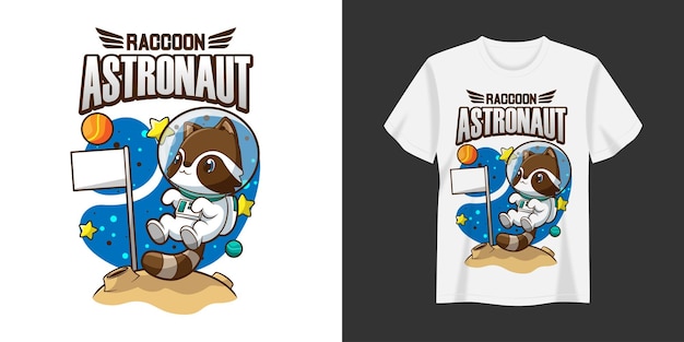 Vector racoon astronaut illustratie t-shirt en kleding printing design