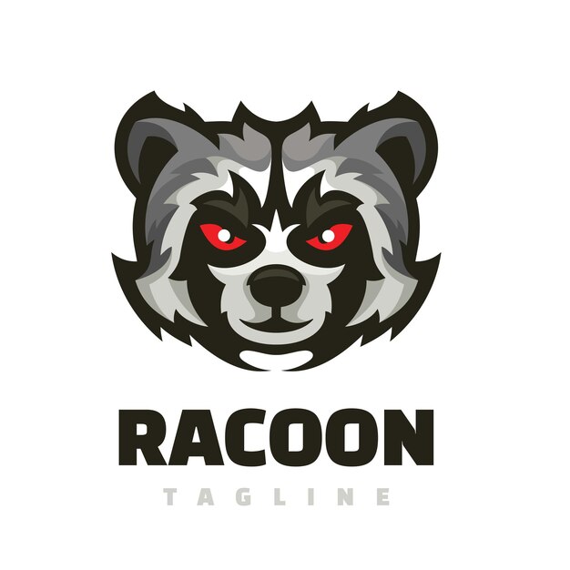 racoon head character mascot logo