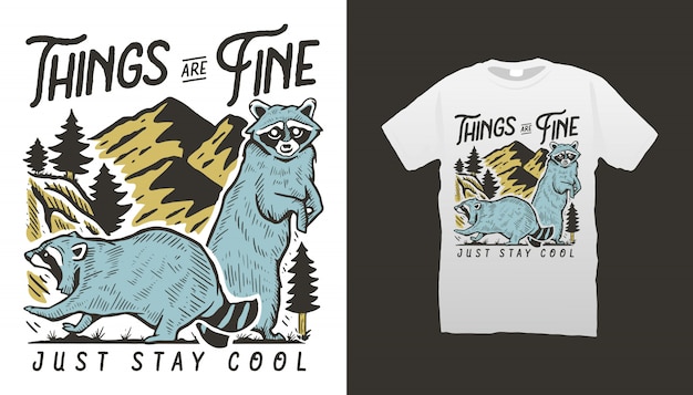 Racoon and mountain t-shirt design