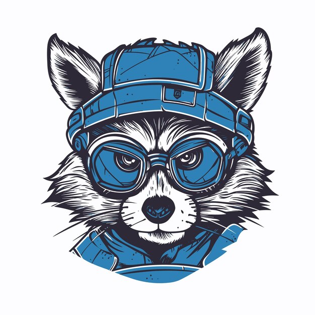 Vector racoon wearing glasses and helmet tshirt design