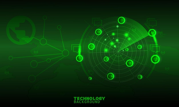 Vector radar scan technology concept. technology background. neon effect. circuit board concept.