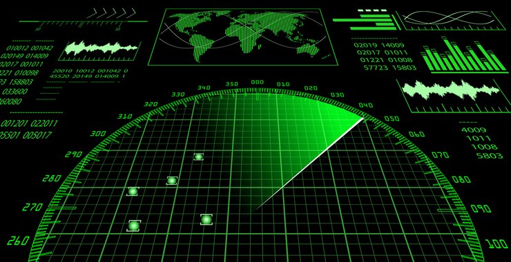 Vector radar screen with futuristic user interface hud.