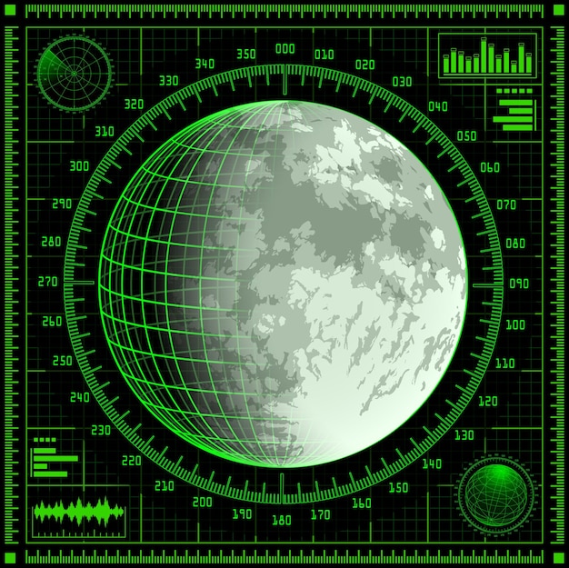 Vettore schermo radar con luna