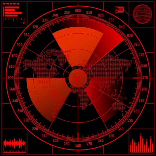 Schermo radar con segno radioattivo.