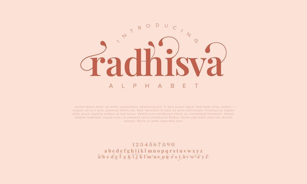 Radhisva premium luxe elegante alfabet letters en cijfers voor bruiloft typografie klassieke serif