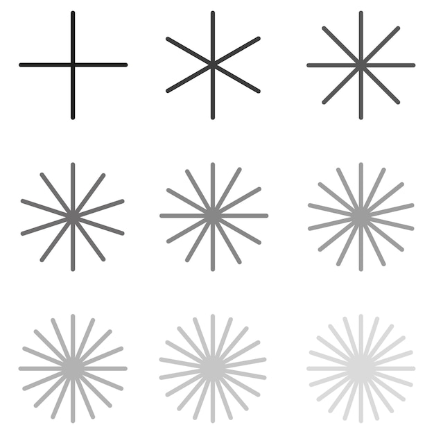 Radiaal stralende straalstraallijnen Starburst zonnestraal lineair element pictogram Glint glans aurora effect stock afbeelding