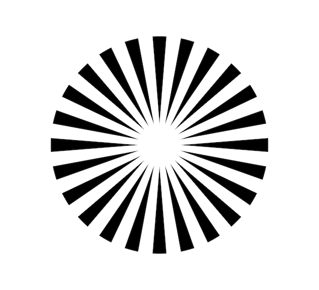 Радиальные круговые линии Круговые излучающие линии геометрический элемент Солнечные лучи символ Абстрактные геометрические фигуры Элемент дизайна Векторная иллюстрация на белом фоне